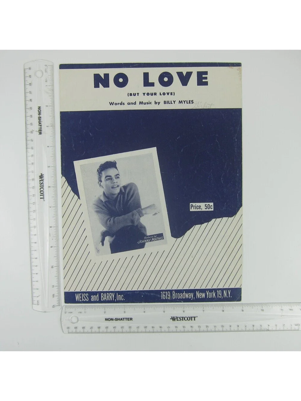 Sheet Music No Love But Your Love Billy Myles Johnny Mathis Vintage 1957